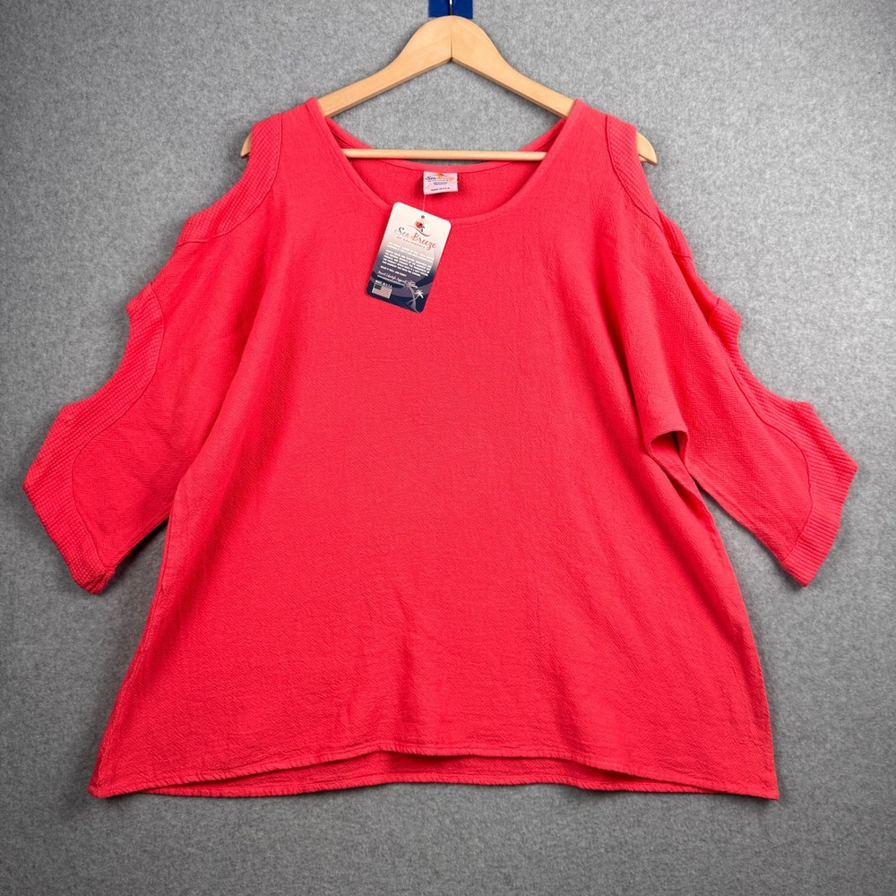 Sea Breeze Top Womens Petite Large Coral Pink Cut Outs Beachy 100% Cotton NEW